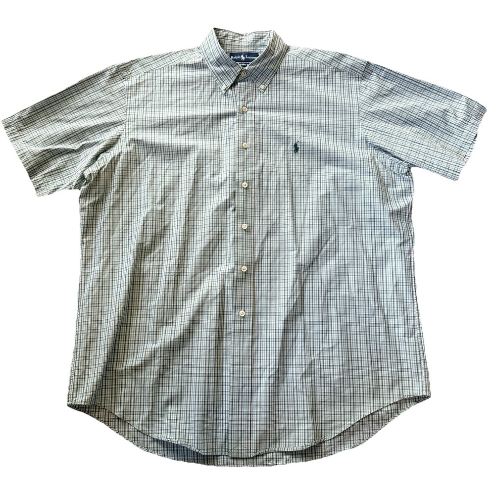 Vintage Polo Ralph Lauren Men's XL Green Check Button Down Shirt Made Hong Kong